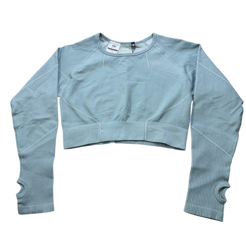 AYBL‎ Reflex Seamless Long Sleeve Crop Top Women XL Teal Blue Workout Activewear